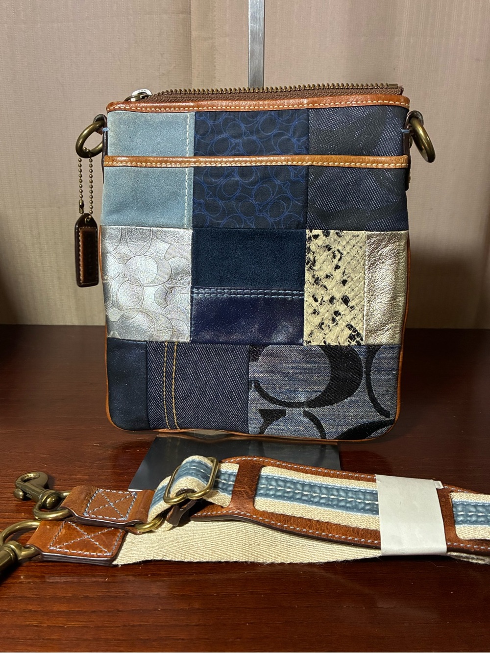 Coach Denim Patchwork Crossbody Bag in Navy Multicolor